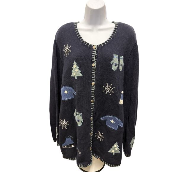 Christopher & Banks women 2x Cardigan Christmas Party Winter embroidered Sweater - Picture 1 of 5